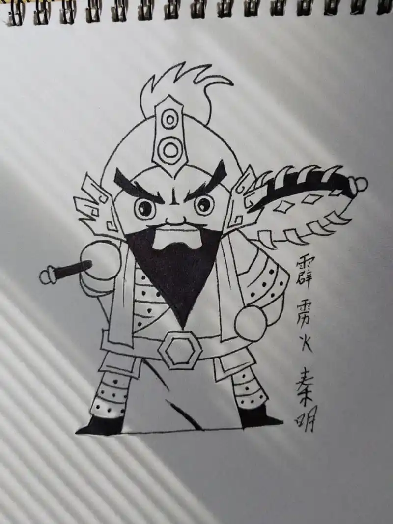 四大名著,水浒传人物,霹雳火秦明,简笔画