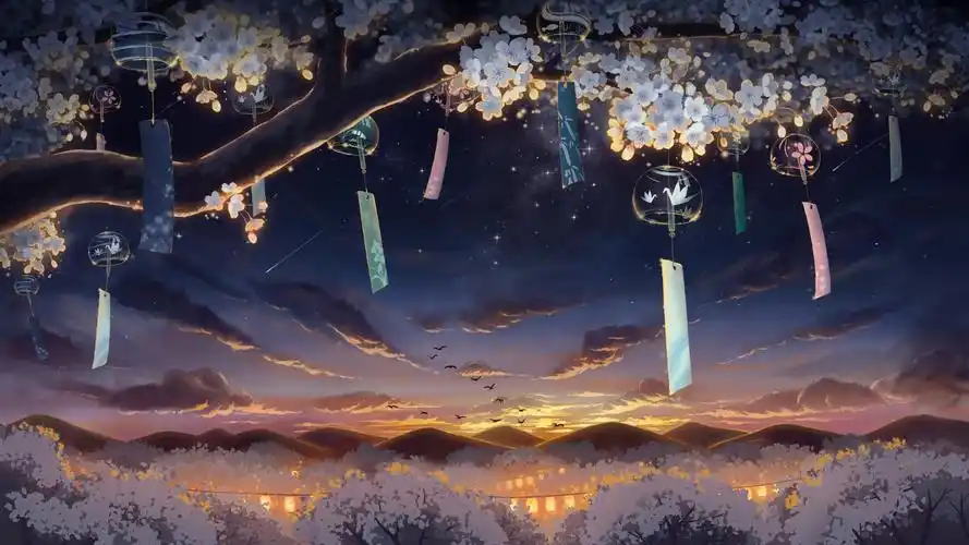 听风铃看日落(动漫静态壁纸) - 静态壁纸下载 - 元气壁纸