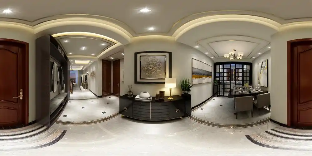 牧马庄园一层餐厅360度全景效果图-水木南山装饰装修效果图