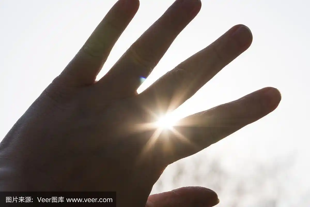 手特写,手掌阳光透过指缝,光芒四射