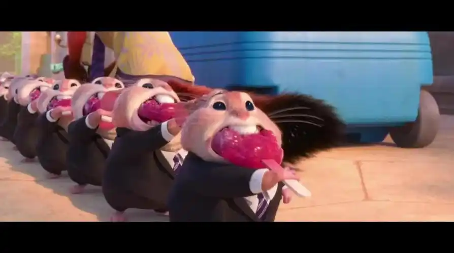 疯狂动物城:一排排仓鼠吃冰棒,真是太有喜感了!