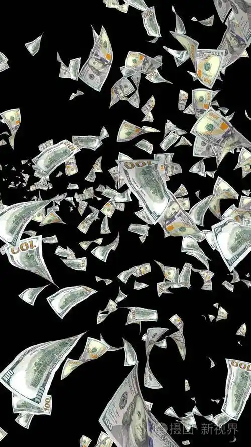 黑色背景下孤立的飞扬美元钞票钱在天上飞100张美国钞票新样品三维