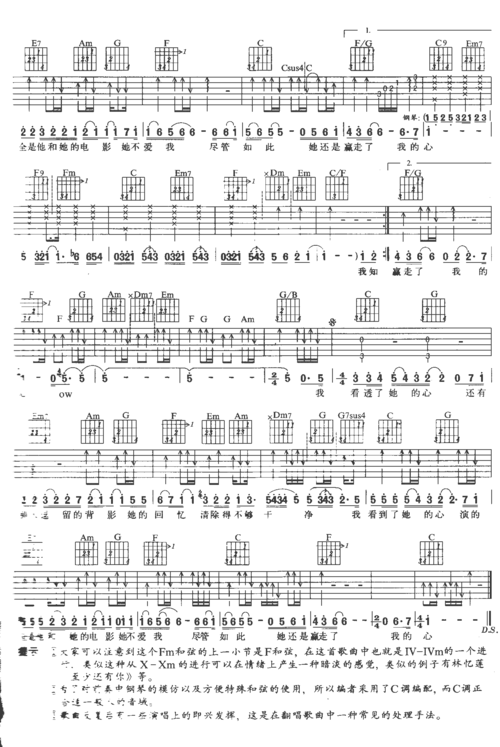 她不爱我 迪克牛仔 吉他谱 和弦谱,简谱