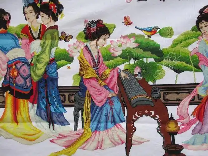 织巢鸟纯手工十字绣成品琴棋书画红楼梦群芳荷花版十二金钗美女手绣好