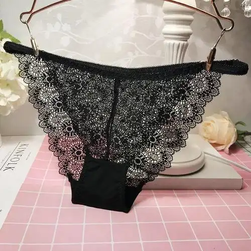 suntek欧美蕾丝女士内裤女性感透明诱惑三角裤中低腰棉裆绑带女生裤头