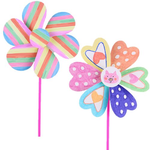 幼儿园手工制作户外风车玩具 儿童白色diy绘画风车美劳课美术材料