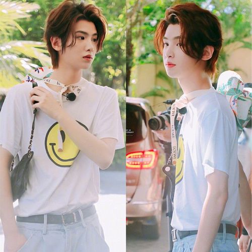 justin黄明昊同款衣服笑脸t恤男夏韩国潮牌宽松白色短袖上衣女ins