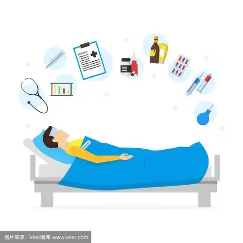 卡通病人在床上和元素设置