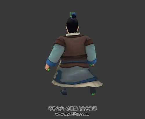 卡通风古代中年男路人npc3d模型有绑定和奔跑动作四边面