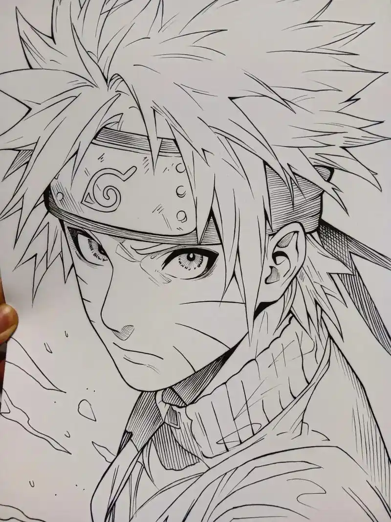 手绘 #画画 #火影忍者  来张#动漫人物 黑白线描,鸣人 - 抖音