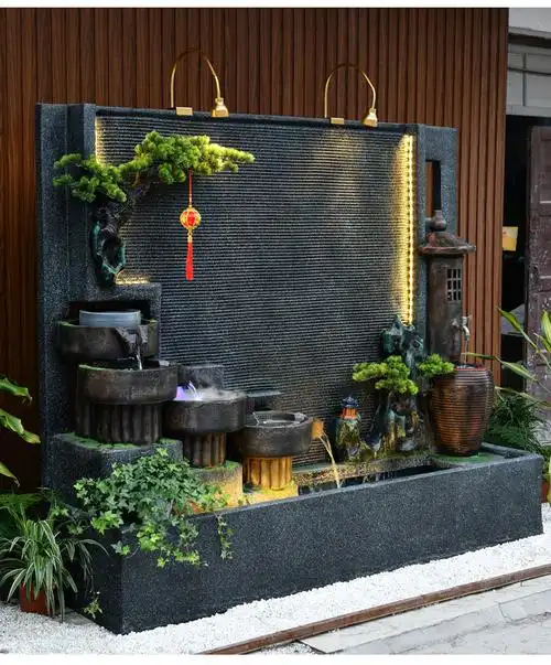 流水喷泉水幕墙客厅办公室庭院造景观家居装饰新中式假山落地摆件中号