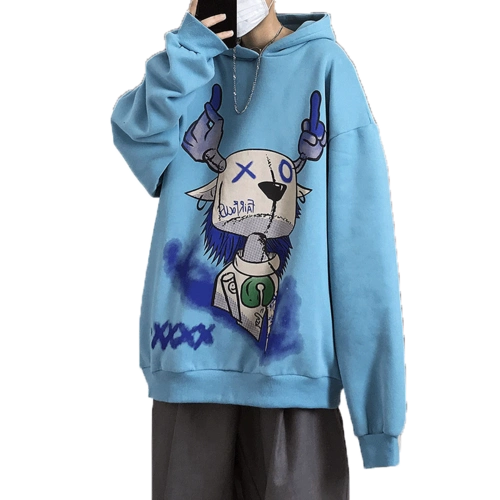 潮牌涂鸦连帽卫衣男潮流百搭嘻哈痞帅上衣ins宽松休闲秋季外套潮