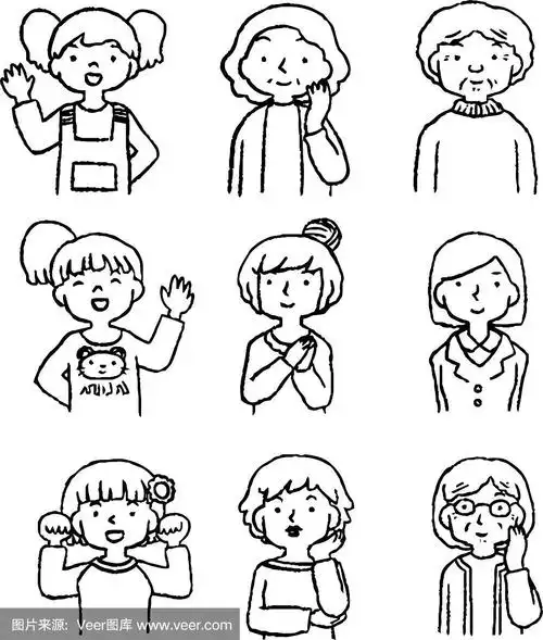 单色插图的妇女的不同年龄设置