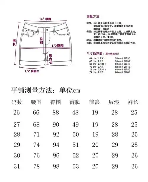 牛仔短裤测量图
