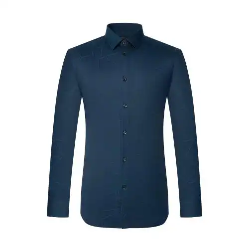 tombolini/东博利尼男士长袖衬衫秋冬时尚休闲系列深蓝提花羊毛衬衫