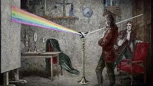 图1 牛顿三棱镜分光实验.