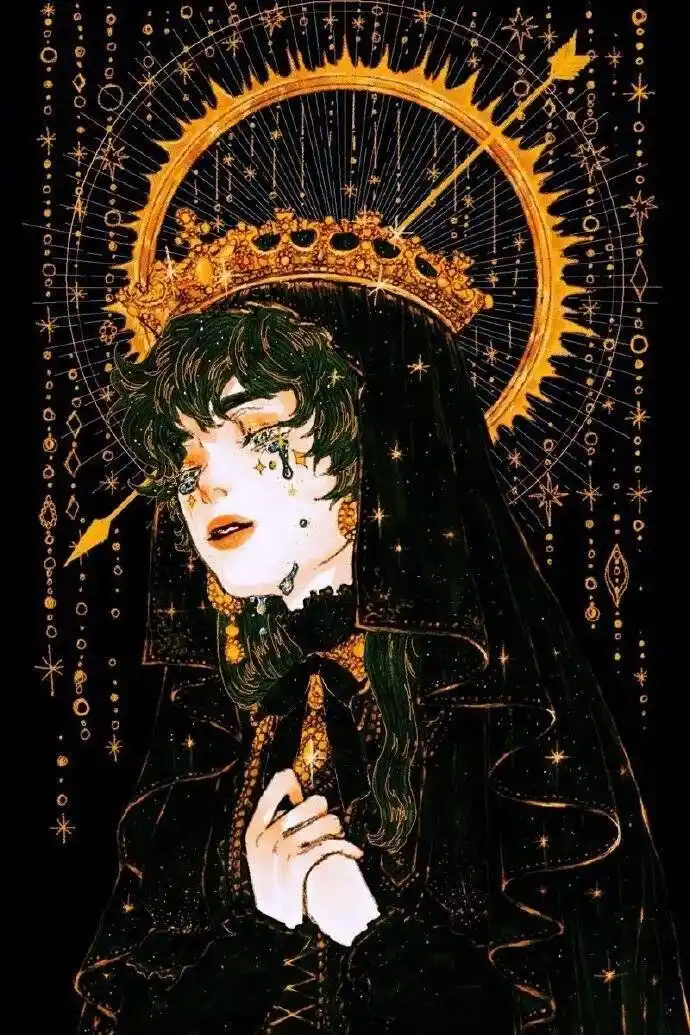 人物插画,金色和黑色的强烈对比,非常华丽的巴洛克风格