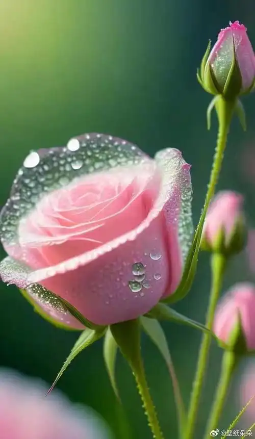 晶莹剔透粉色玫瑰花壁纸