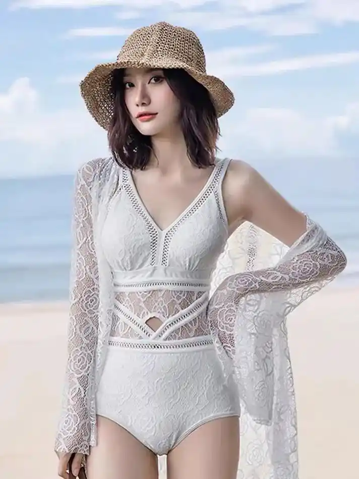 泳衣女性感2022年新款时尚连体遮肚显瘦比基尼仙女范泡温泉游 - 抖音