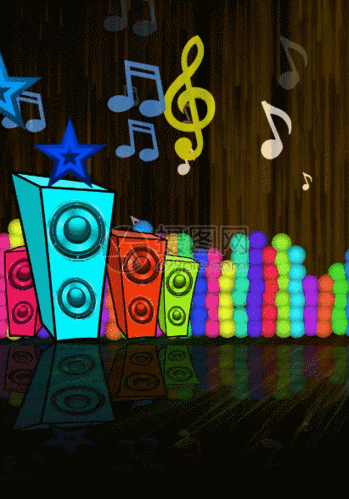 音乐音乐节音响音符卡通音响五角星奏乐动态背景图片卡通音响五角星奏