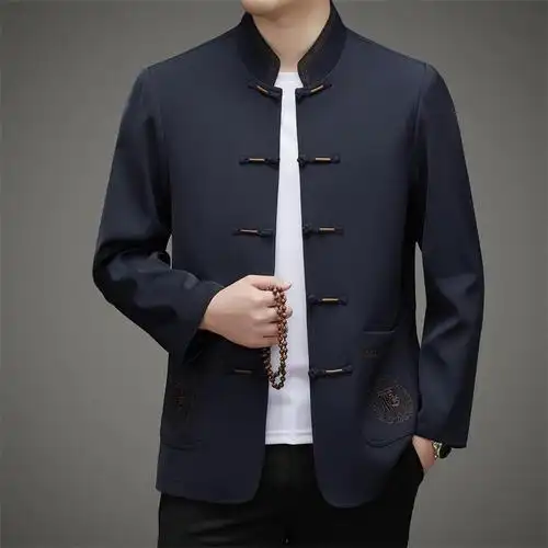 春秋中国风现代唐装男中老年爸爸装老人外套男士中华立领中山装潮