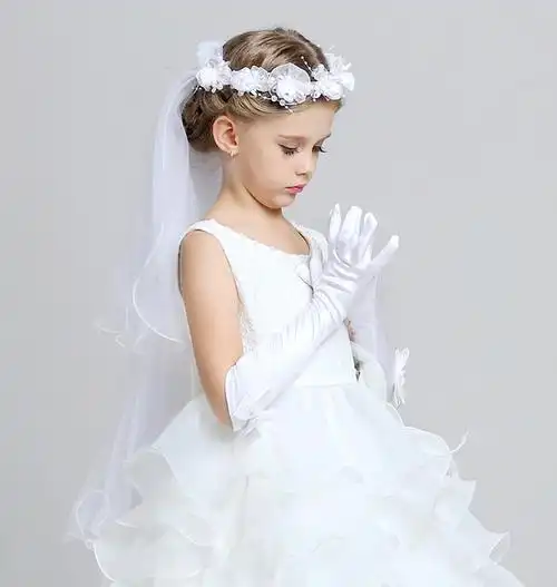 儿童礼服搭配手套女花童公主裙白色长款手套演出配饰女童演出手套