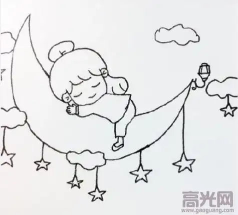 人躺在床上做梦的简笔画孩子在床上睡觉简笔画小孩躺在床上玩手机的简