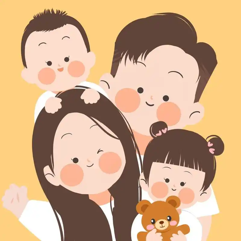 口春日全家福手绘~原创无水印分享05 送给大家一家四口可爱宝宝头像