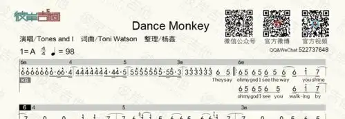 《dance monkey(和弦功能谱 简谱歌词)-老杨教吉他》吉他谱