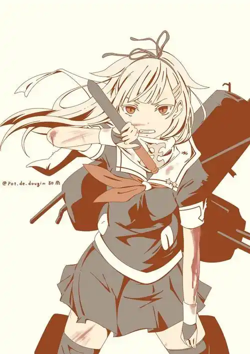 夕立和尚的战场上的舰娘插画图片