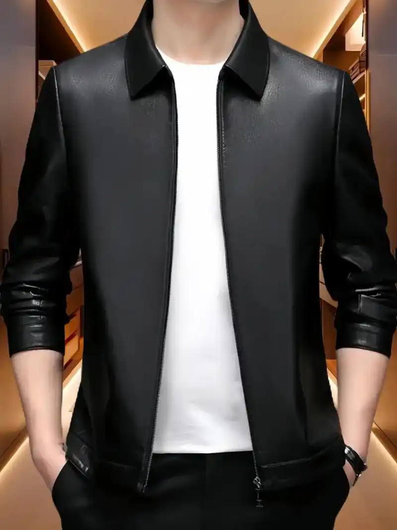 这款男士翻领皮衣夹克外套上衣简直太帅了!