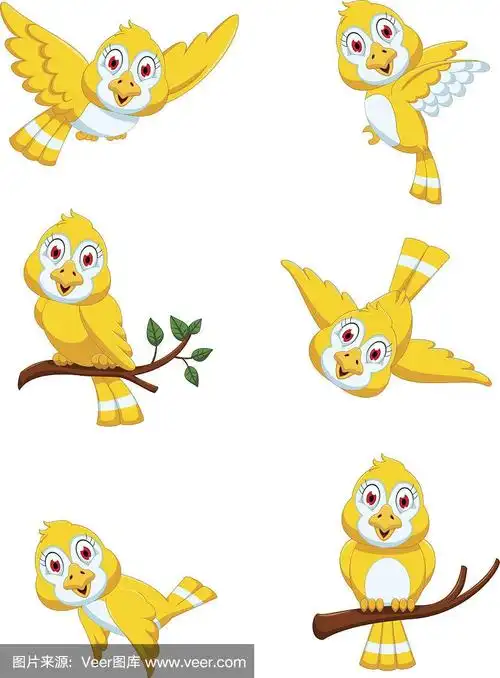 可爱的黄色小鸟卡通集合