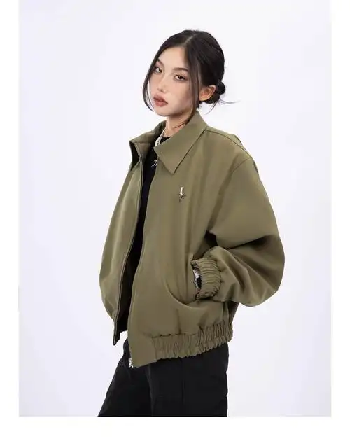 2024春秋季新款军绿色夹克外套女美式vibe复古宽松女