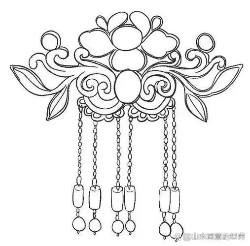 古风珠钗饰品头饰高清素材 白描黑白针管笔