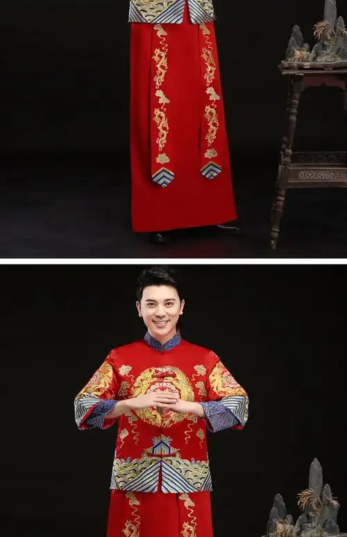 汉服结婚礼服秀禾服男新郎服中式结婚礼服龙凤褂唐装男装秀禾男士大码