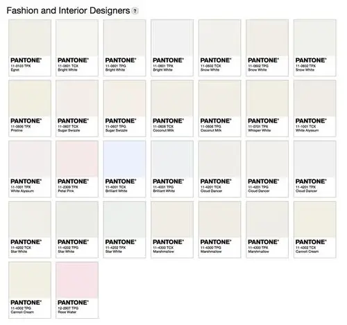 潘通色卡里白色怎么表示出来直接white