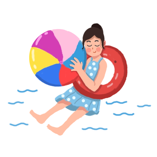 清凉暑假日式卡通手绘泳池游泳女生ng