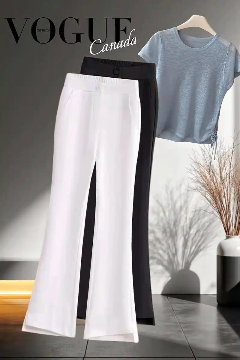 白色冰丝开叉微喇裤女夏季薄款2025新款垂感爆款直筒喇叭裤九
