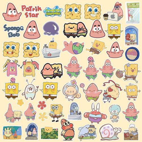卡通可爱动画海绵宝宝派大星q版人物贴纸ipad手机壳手账贴画防水