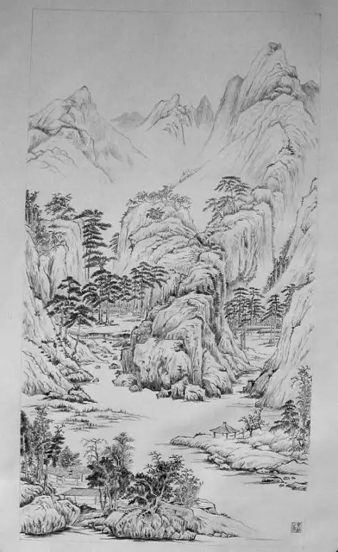 山水素描画简笔画