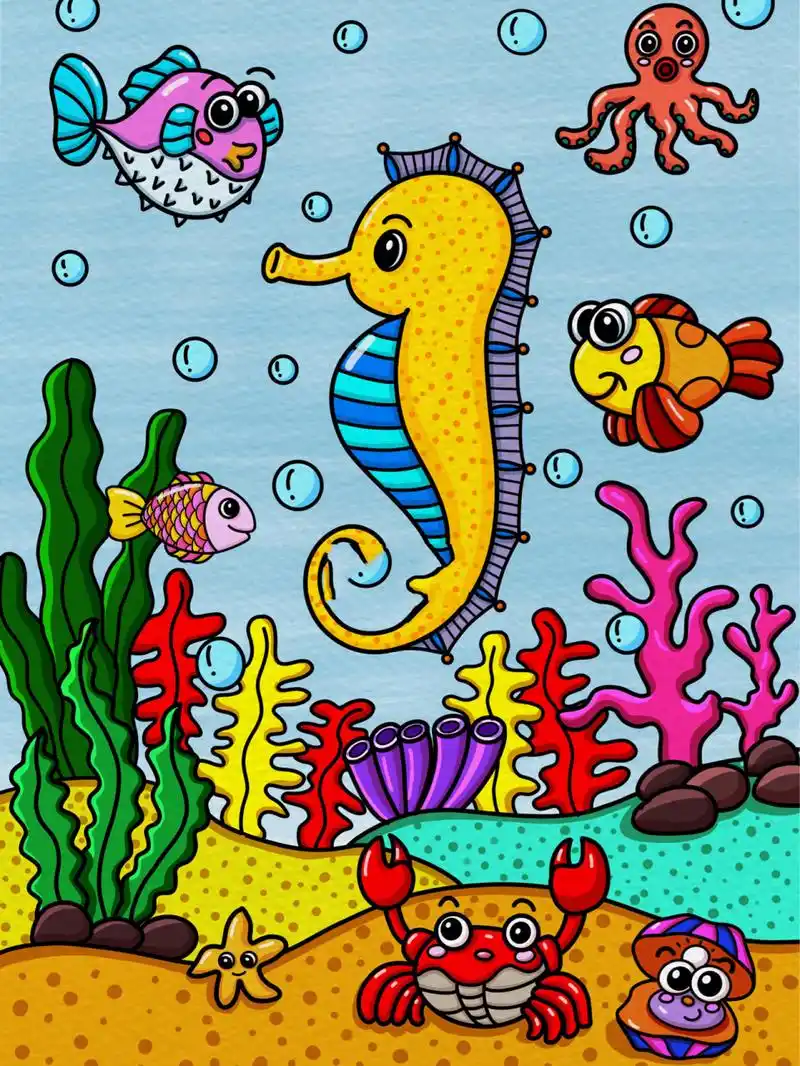 儿童画海底世界 创意儿童画 为一,二年级的孩子们准