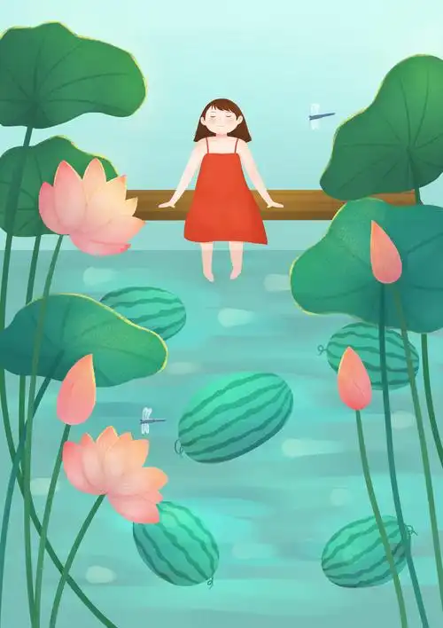 插画夏天大暑绿色清凉