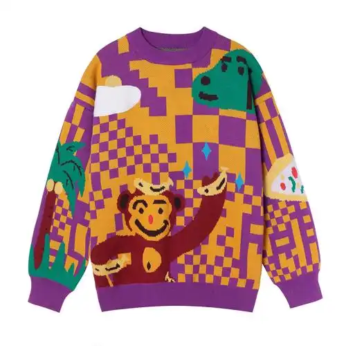 日系卡通动漫毛衣女早秋冬新款可爱减龄撞色休闲针织衫宽松上衣