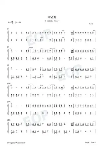 有点甜-c调简单版双手简谱预览1