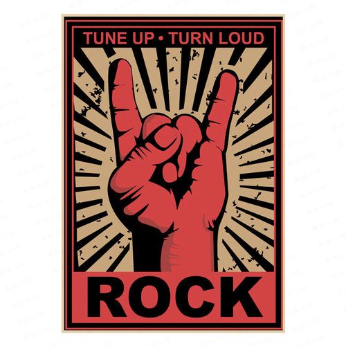 摇滚海报 继续摇滚吧摇滚手势 怀旧复古 金属摇滚牛皮纸海报装饰