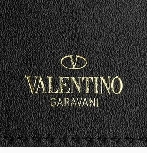 valentino/华伦天奴 女士黑色牛皮铆钉装饰logo标识卡片包卡片夹