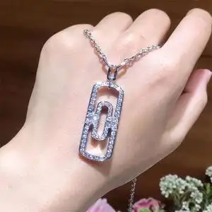 宝格丽回形针项链18k玫瑰金白金满钻中号男女情侣同款毛衣链