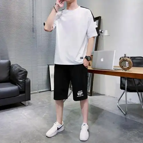 纯棉短袖t恤男装夏季套装穿搭潮流青少年学生衣服搭配一套帅气