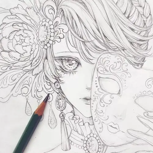 作者画画方法通常是用自动铅笔画出造型再用针管笔描边用针管笔装饰