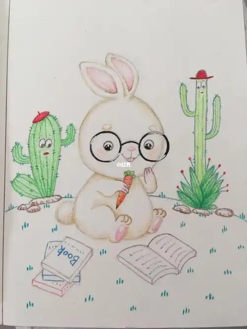 彩铅画爱学习的小兔兔